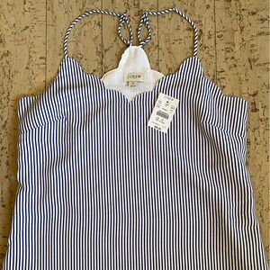 Blue and white vertical striped spaghetti tank top. NWT.